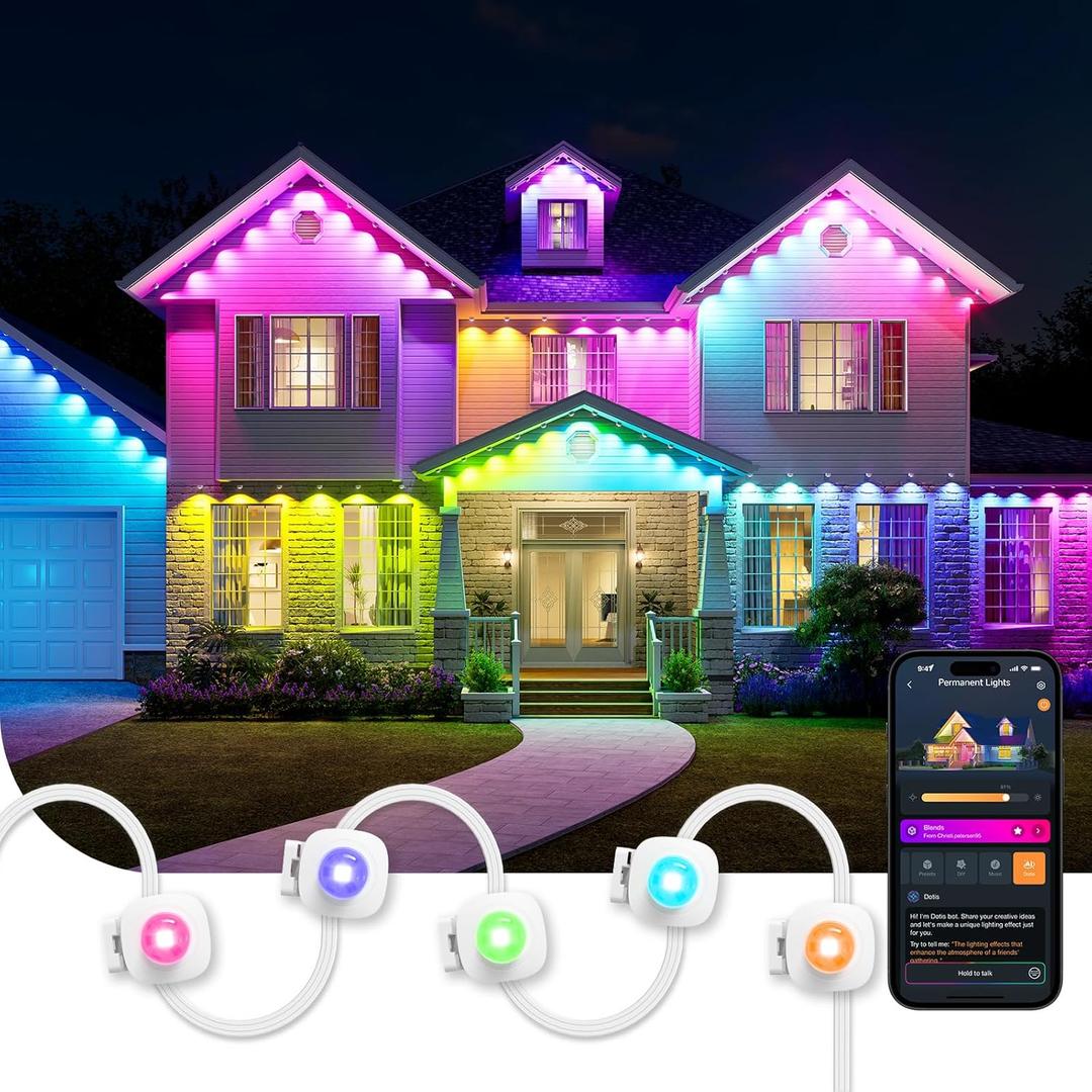 Linkind Permanent Outdoor Lights HP5,Smart AI RGBTW 100ft DIY Permanent Outdoor Christmas Lights, 85 Scenes Modes, IP67 Waterproof Outdoor Light Strip for Eaves, Works with Alexa,Google Assistant