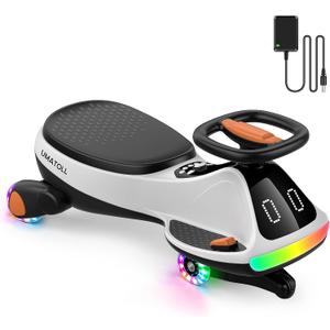 Umatoll 12V Electric Wiggle Car for Kids, Birthday Gifts Toy for Age 3+ | LED Expression Display, 2 in 1 Electric & Manual Riding Modes, RGB Lights, Bluetooth, 2 Speeds, Rechargeable Battery, Medium