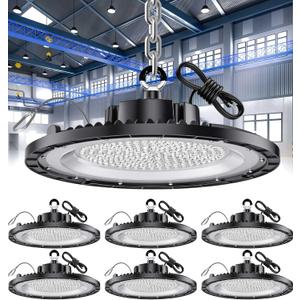 150W High Bay LED Shop Lights Super High Bright 22500ML 5000K with 3Pins US Plug & 5Ft Cable Upgrade 50000Hrs UFO LED High Bay Light Easy Install 6Pack for Workshop Garage GMY (150W 6PACK)