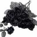 TUZAZO 10pcs Black Roses Artificial Flowers with Stems, Faux Silk Flowers Bridal Gothic Wedding Bouquet, Realistic Blossom Flora for Home, Office, Hotel Decorations