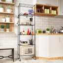 Homdox 6-Tier Storage Shelf Wire Shelving Unit Free Standing Rack Organization with Caster Wheels, Stainless Side Hooks, Black, 21.26*11.42*72.05 inch