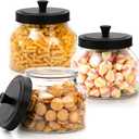 AVLA Pack of 3 Glass Jars with Metal Lid, 58 OZ Clear Round Cookie Candy Jar, Food Storage Container with Black Lid, Empty Canister Set for Kitchen Counter, Pasta, Dog Treat, Snack