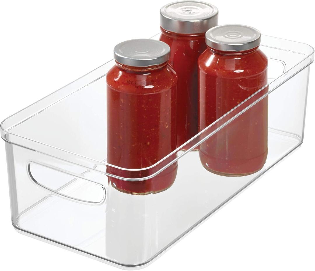 iDesign BPA-Free Plastic Crisp Large Pantry and Fridge Organizer with Easy to Grip Integrated Handles for Kitchen, Fridge, Freezer, Pantry and Cabinet Organization, 16" x 8" x 5", Clear