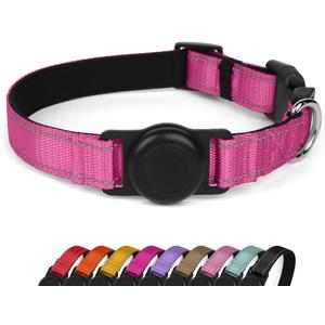 ARLESIM Reflective Dog Collar with Airtag Protective Cover.Padded with Soft Neoprene Breathable Quick Release for Medium Dogs Hot Pink