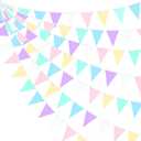 32Ft Macaron Pennant Banner Fabric Pastel Triangle Flag Rainbow Colored Bunting Garland for Rainbow Theme Kids Girls Birthday Baby Shower Ice Cream Wedding Party Outdoor Garden Hanging Decorations