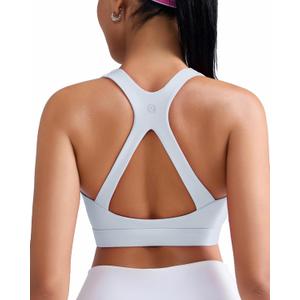 RUNNING GIRL Sports Bras for Women, Medium Support Molded Cup Women's Sports Bras with Sewn in Pads Racerback Workout Yoga Bra(3113 Silver Grey S)