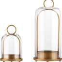 5" & 4" Wide Versatile Metal Candle Holder In Antique Brass With Handmade Thick & Sturdy Glass Dome Cover For Pillar Candle & Plants, Industrial, Farmhouse, Shabby Chic Style (2, brass, Large & Small)