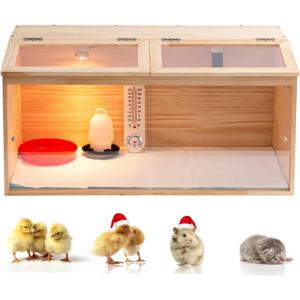 Large Wooden Chicken Brooder Box with Bulb Set and Thermometer - Brooder Box for Chicks Indoor Accommodates Up to 12 Chicks - Ideal for Chickens, Ducks, Quails, Hamsters, and Lizards32x16x16 Inches
