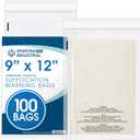 Spartan Industrial - 9" X 12" (100 Count) Self Seal Clear Poly Bags with Suffocation Warning for Packaging, T Shirts - Permanent Adhesive