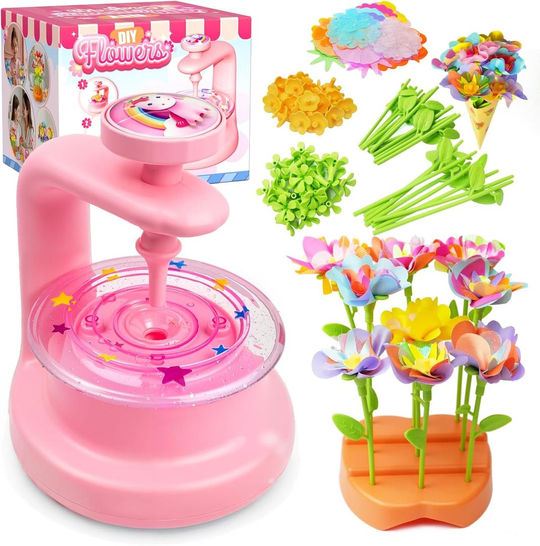 VNLINA DIY Fabric Flower Bouquets Toys Crafts for Girls, Arts and Crafts for Kids Ages 4-8 8-12, Perfect Holiday Party Activity Toy, Birthday Gifts for Girl (Pink)