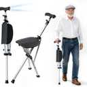 Cane with Seat Folding Lightweight Walking Cane Stick with Seat for Seniors | Chair Cane with Adjustable 45° LED Light, Anti-Slip Base, Aluminum, Easy Carry