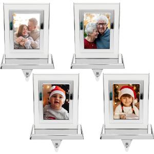 Stocking Holders for Mantle - Set of 4 Picture Frame Holders - White Photo Christmas Hanger