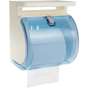 TIAN CHEN Toilet Paper Holder Wall Mount, Waterproof Cat Proof Full Covered Plastic Toilet Paper Dispenser with Shelf, Self Adhesive or Drilled Use (6.3in, Light Blue)