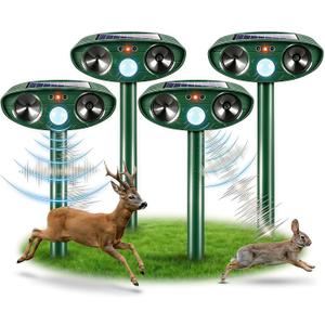 2026 Ultrasonic Deer Repellent Devices Solar Animal Repellent Outdoor with Motion Sensor to Keep Cat Rabbit Raccoon Out of Yard Garden Farm Squirrel Fortress Pro Deer Deterrent for Plant,4Pack