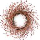 Spring Front Door Wreath  18 Inch Artificial Twig Wreath with Red & Burgundy Berries, Eucalyptus Leaves, Grapevine for Farmhouse Window Hanging Christmas Decor