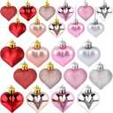 2 x 36 Pcs Valentines Heart Shaped Ornaments Valentine Heart Decorations Pink Red Silver Rose Gold Heart Ornaments for Romantic Christmas Wedding Anniversary Valentines Tree Hanging Decorations