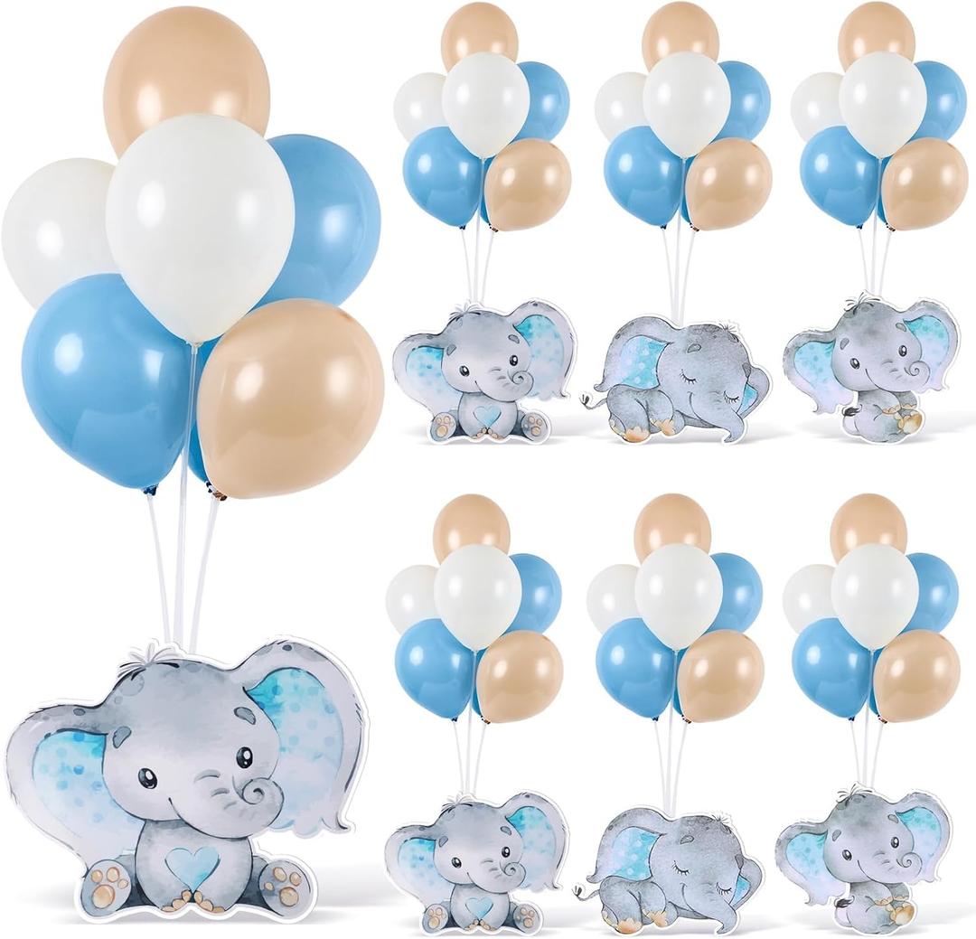 6 Sets Balloon Stand Kit for Table Elephant Baby Shower Tables Centerpiece with Balloon It's a Boy Baby Shower Decor for Elephant Theme Gender Reveal Birthday Party Decoration Supplies