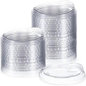 50 Pcs Clear Strawless Plastic Lids Fits for 12, 16, 20 and 24 oz Cups Disposable PET Sipper Cup Lids for Iced Coffee Milkshake Party Supplies (Transparent,98mm)