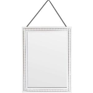 Wall Mounted Mirror with Wood Beaded Border, 11.8x15.7 Inches, Hanging Wood Beaded Framed Mirror for Bathroom, Living Room (White)