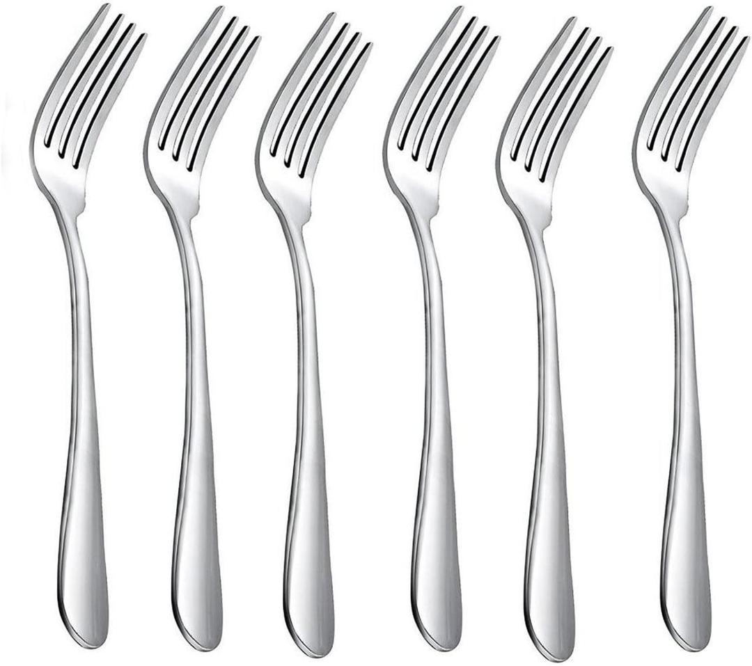 HornTide 6-Piece Dinner Forks Set 4 Tines Table Fork Flatware Stainless Steel Mirror Polishing 7-Inch 18cm