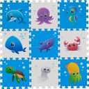 Puzzle Play Mat, Foam Floor Tiles, Childrens Foam Puzzle Mat Baby Floor Play Mat 3434 Inches Sea World 9 Pieces, Edge Tooth A