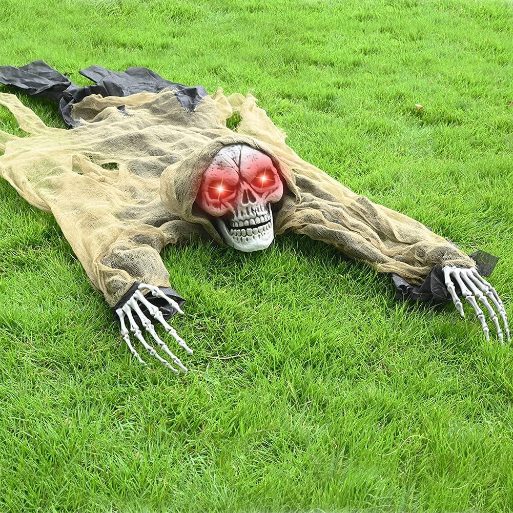 Halloween Skeleton Groundbreaker Decoration with Light Up Eyes and Creepy Sound, Halloween Zombie Skeleton Decorations for Outdoor Lawn Yard Patio Decoration, Haunted House Prop Decor