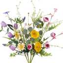 CISDUEO 4 Pcs Wildflowers Artificial Flowers Daisies Roses and Poppies Faux Wildflowers Summer Flowers Artificial for Decoration Spring Silk Floral Arrangement Wedding Party Table Centerpieces Home