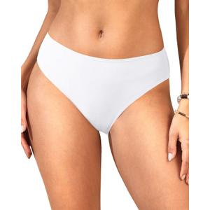 Zmart Women Full Coverage Bikini Bottoms - Mid Rise Bathing Suit Swim Bottom Swimsuit Swimwear (Small, White)