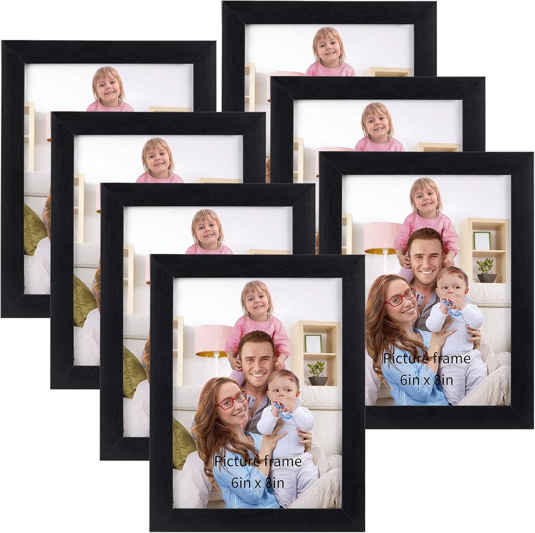Giftgarden 6x8 Picture Frame 7 Pack, 6 by 8 Black Photo Frames Set for Wall or Tabletop Display