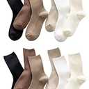 Women’s Cute Cotton Crew Socks Neutral Aesthetic Slouchy Boot Dress Socks Women Girls Granola Essentials 12 Pairs Set