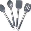 Cooking Utensils Set of 4, E-far Silicone Kitchen Utensils for Non-stick Cookware, Heat Resistant & Non-toxic Slotted Spatula Solid Spoon Turner for Flipping Mixing Serving Basting(Grey) (Gray)