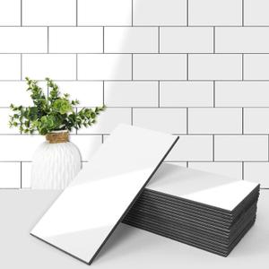 Art3d 102-Piece Peel and Stick Wall Tile for Kitchen Backsplash, Bathroom, Fireplace, 3in.  6in. Stick on Subway Tile, Glossy White (3" X 6)