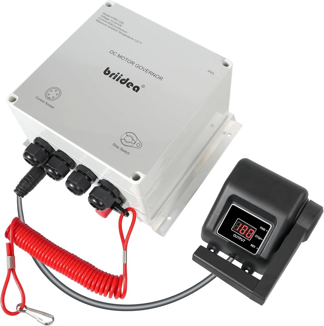PWM Controller (2025 New), Briidea 12V/24V 50A DC Motor Speed Controller with Handle Control & Quick Shutoff Switch, IP65 Waterproof, Overheat Protection, for 55LB Trolling Motor