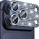 Goton for iPhone 17 Pro Max Camera Lens Protector Diamond Bling- Not Easy to Fall, Strong Adsorption, Glitter Metal Aluminum Alloy Rear Camera Screen Cover Accessories for 17 Promax, Deep Blue