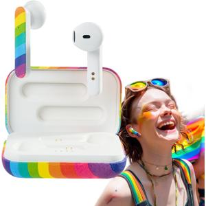 True Wireless Earbuds, Earphones with Mic and Touch Controls, Rechargeable Bluetooth Earbuds, Compatible with Phones, 22-Hour Battery Life, Charging Case Included, Rainbow Pride