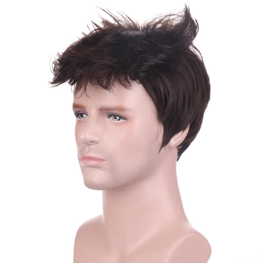 BERON Brown Short Wigs for Men Straight Brown Cool Man Hair Wig Synthetic Halloween Costume Cosplay Party Wigs