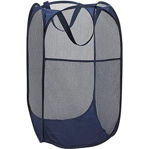 BATTOO Deluxe Strong Mesh Pop up Laundry Hamper Basket with Side Pocket for Laundry Room, Bathroom, Kids Room, College Dorm or Travel Navy Blue
