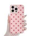 Skyseaco Compatible with iPhone 15 Pro Case Cute Polka Dot Phone Case Soft Slim TPU Shockproof Phone Cover Full Camera Protection for Women Girls - Pink