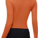 REORIA Womens Sexy Deep V Neck Bodysuit Cross Wrap Bodysuit Long Sleeve Double Lined Top Going Out Outfits (M)