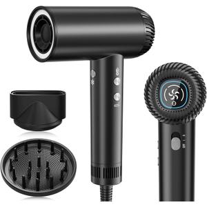 2026 Hair Dryer, 200,000 RPM Professional High Speed Blow Dryer with Diffuser for Women, 1200M Negative Ionic Hair Dryer with Brushless Motor, Low Noise Hair Blow Dryer for Home Travel Salon, Black