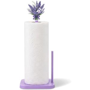 Leinuosen Lavender Paper Towel Holder Farmhouse Lavender Flower Wooden Paper Towel Holder Purple Cute Bathroom Countertop Accessories Kitchen Roll Stand Organizer Apartment Decor Housewarming Gift