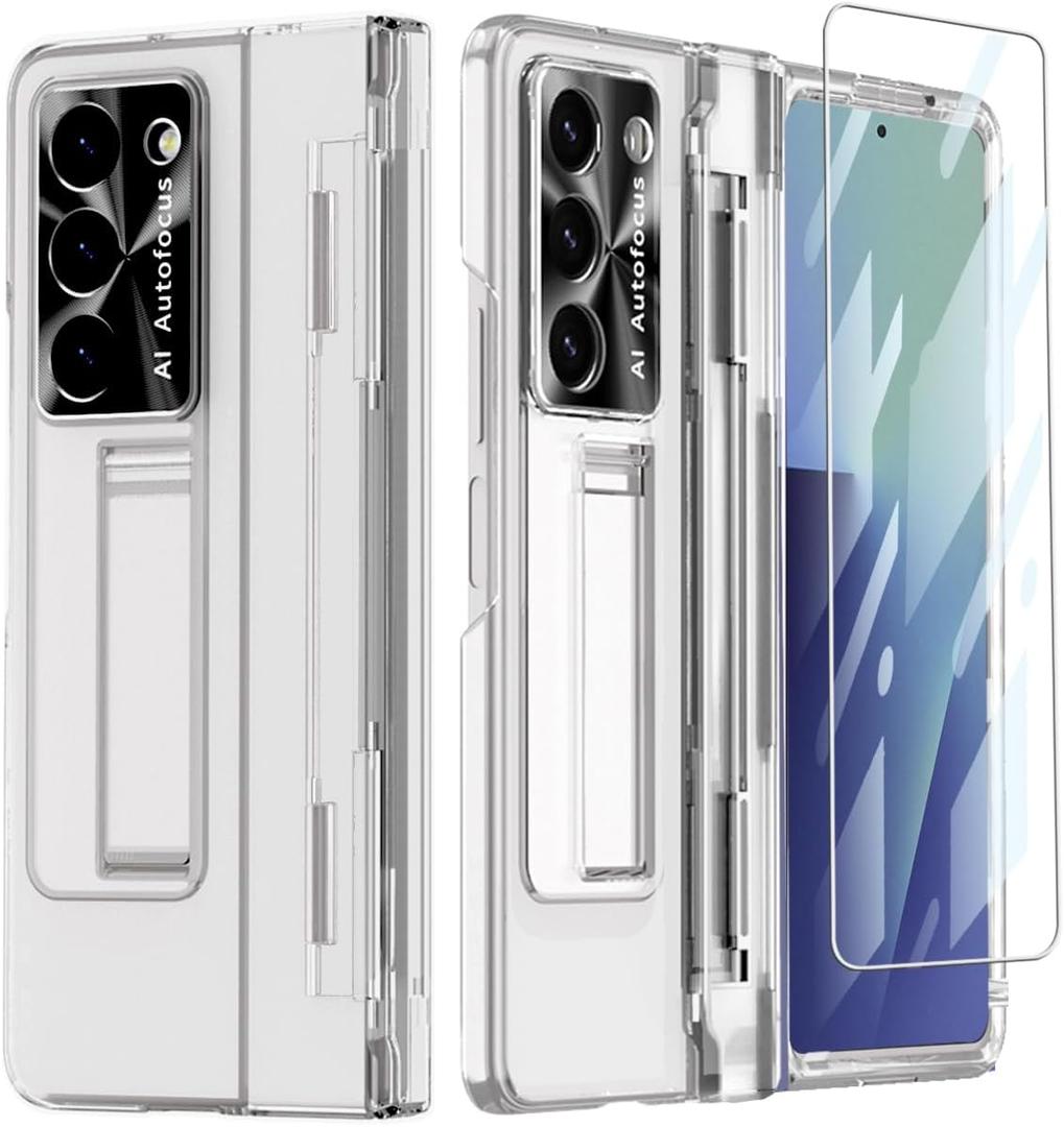 for Samsung Galaxy Z Fold 7 Case with Hinge Protection, All-Inclusive Integrated Hinge Cover Built in Screen Protector Kickstand Crystal Clear PC Slim Protective Case for Z Fold 7 Clear