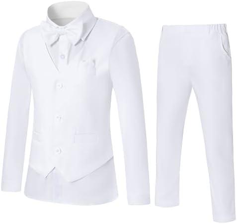 DISAUR Boy Suits 5 Pcs Slim Fit Suit Including Vest Pants Dress Shirt Bow Tie and kerchief for Formal Occasions 10 Years
