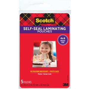 Scotch Self-Sealing Laminating Pouches, Gloss Finish, Photo Size 4 x 6 Inches, 5/Pack