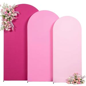 Gradient Pink Arch Backdrop Cover 7.2FT 6.6FT 6FT Arch Covers Stretchy Backdrop Set of 3, Party Arch Cover Spandex Fitted Fabric Hot Pink Wedding Arch Covers for Baby Shower Birthday Party Decoration