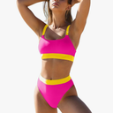 ZINPRETTY Women High Waisted Bikini Sets Color Block Swimsuits 2 Piece Bathing Suits Tummy Control Sporty Teens S