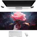 Floral Mouse Pad, Desk Pad Mat, Gaming Pad, Desk Mat for Keyboard and Mouse, Medium Mouse Pad, Big Mousepad with Stitched Edge Non-Slip Rubber Base for Office School Home (27.5X11.8 in) (Pink&Flower)