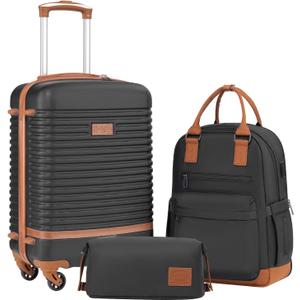 Coolife Luggage Set Carry On Suitcase,3 piece, Black(BP/TB/20)