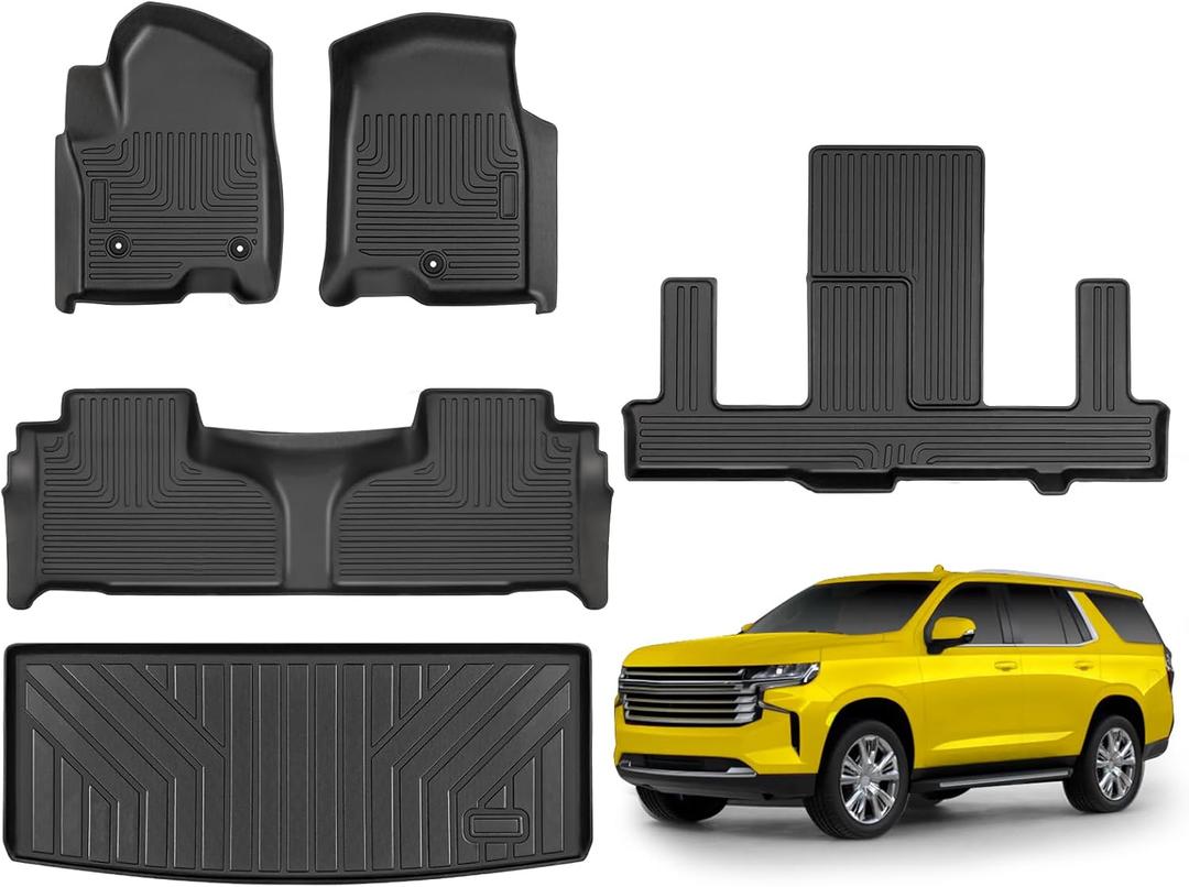 Floor Mats for Chevrolet Tahoe/GMC Yukon 7 Seater 2025-2021 - 4Pcs All Weather Floor Mat Accessories (BLACK)