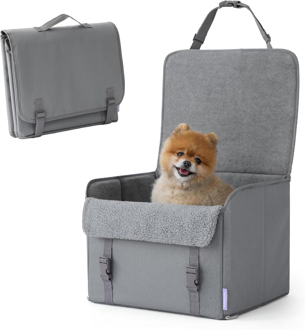 Lesure Dog Car Seat for Small Dogs, Foldable Pet Car Seat with Clip-On Safety Leash, Waterproof Puppy Booster Car Seat for Small Pets Under 25lbs, Portable Doggie Carseat Travel Carrier Bed, Grey